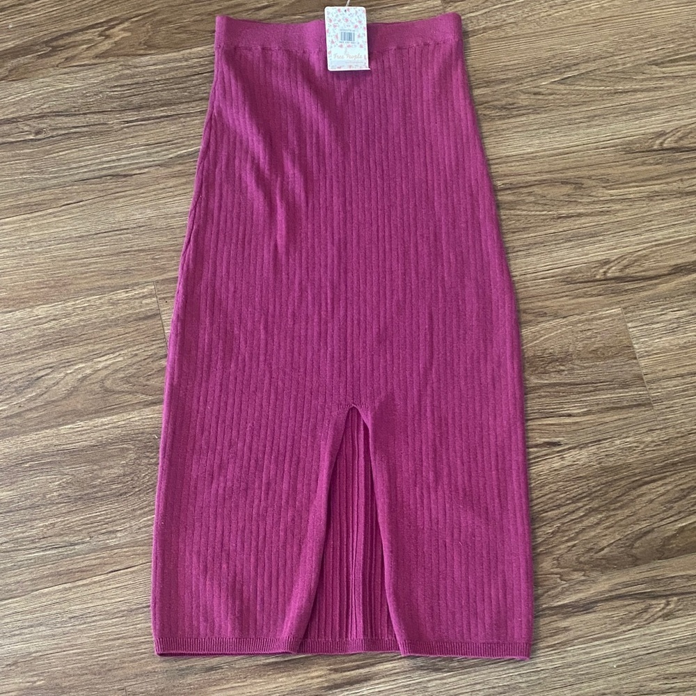 NWT free people intimately free size S sweater knit magenta pull on pencil skirt - Picture 2 of 9